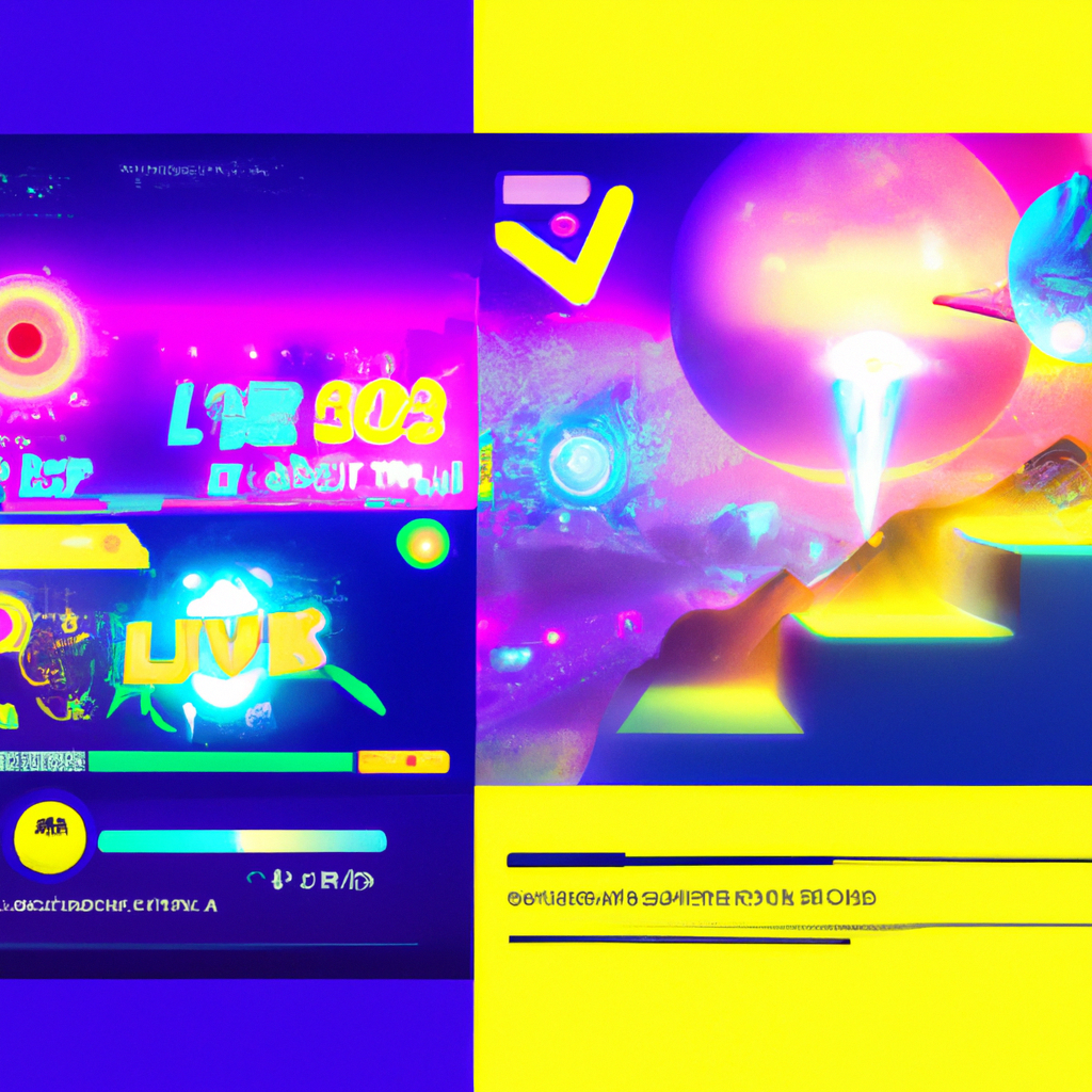 Neon level preview with pixel art HUD